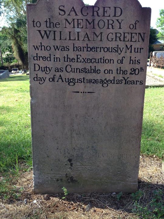 Constable William GREEN - NSWPF - Murdered - 20 Aug 1826 - front of headstone