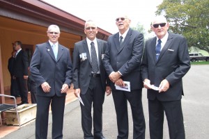 Max Sladden, Nev Greatorex, Pete Robb & Dick Cordwell await Dicks arrival at the service.