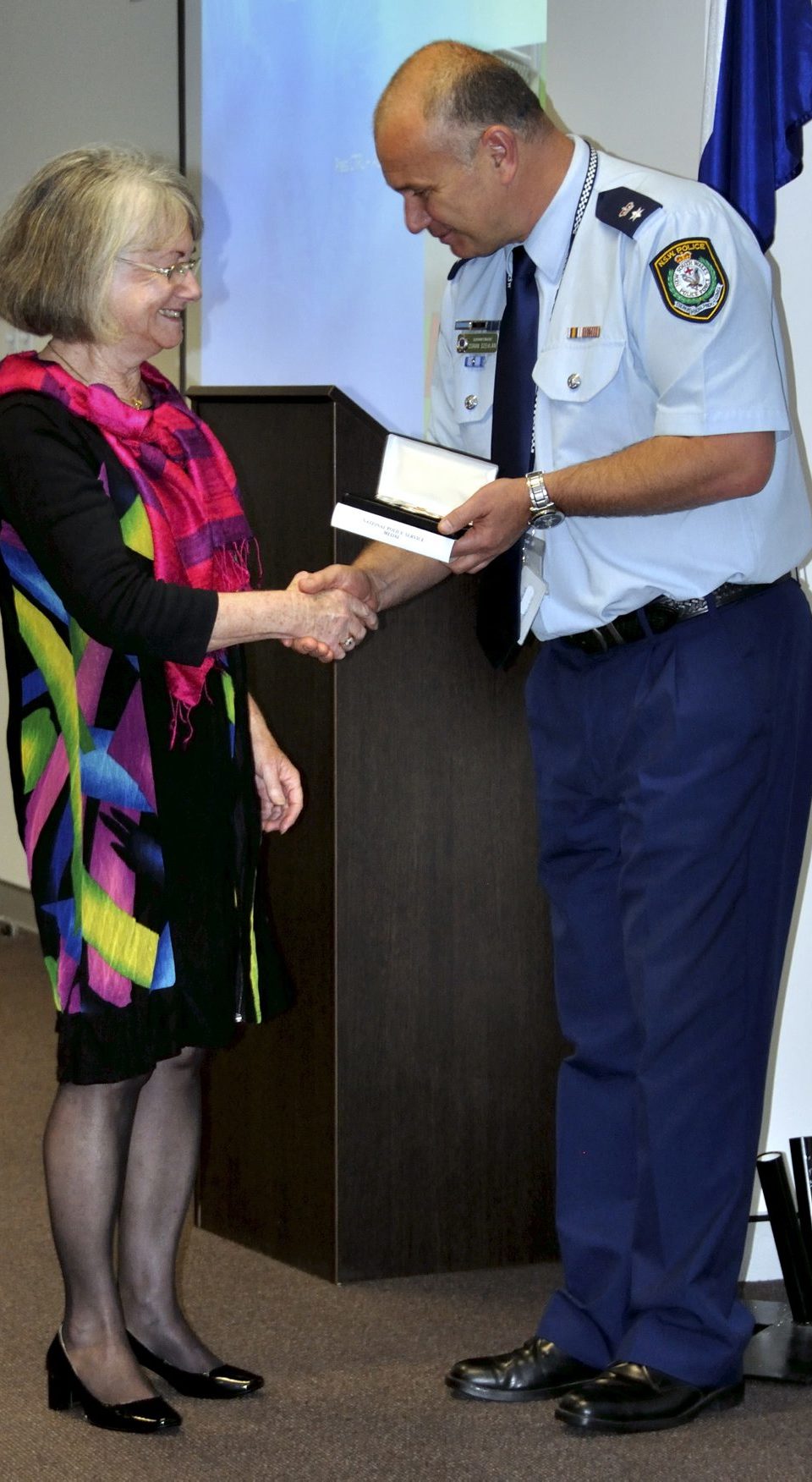 Susan GOOD - wife of John Stafford GOOD ( R.I.P. ) accepting the Medal. https://dev.australianpolice.com.au/john-stafford-good/
