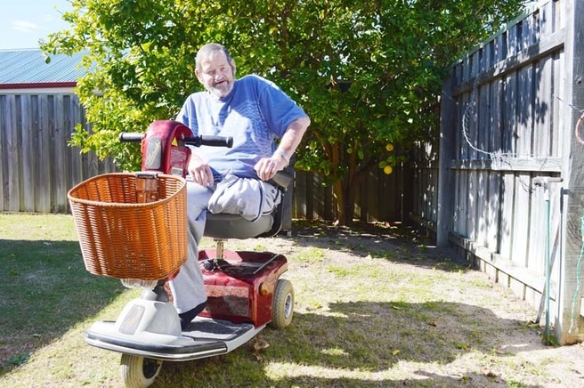 Rockingham disabled man Bill Pockran, who had his gopher stolen last week, is overwhelmed by kindness and donations from strangers, receiving a replacement scooter at the weekend. Picture: Hayley Goddard