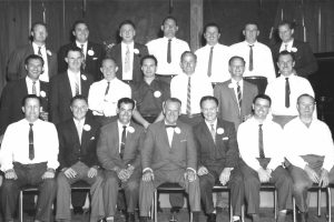 Back row, l to r: Bob Day, Ted Cook, Ken Fitzpatrick, Cliff McHardy, Ted Houghton, Frank Metz, Colin JoyceMiddle row: Dennis Toohey, Kevin Lawler, Frank Parkes, Dick Lascelles, John Eisenhuth, Bob Smith, Ron BuntFront row: Jim Pyne, Jock O'Keefe, Fred Aldred, Charlie Crittle, Joe Hall, John Wilson, Ken Donald