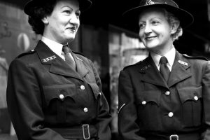 Constables Madge Welby and June Abbott on point duty in the city in 1959.