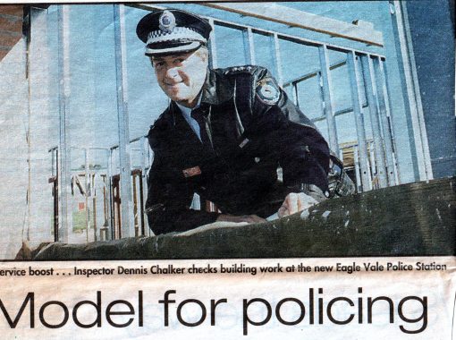 Denis Walter CHALKER Service boost ... Inspector Dennis Chalker cecks building work at the new Eagle Vale Police Station.Model for policing