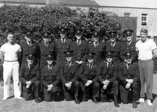Back Row, l to r: Con 1/c Roy Dykes, Sgt Garnet Brickell, Cadets Bill Morey, Noel Carroll, Darrell Griffiths, Alf Peate, Gary Jennings, Sgt Jack Hyslop, Con 1/c Brian Andrews<br /> Front row: Cadets John Albury, Jim Dennis, Barry Filewood, George Radzievic, Graham Wheatley, Geoff Chester<br />