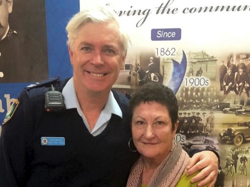 Senior Constable Anthony New and Pam Sutton at Newtown Police Station