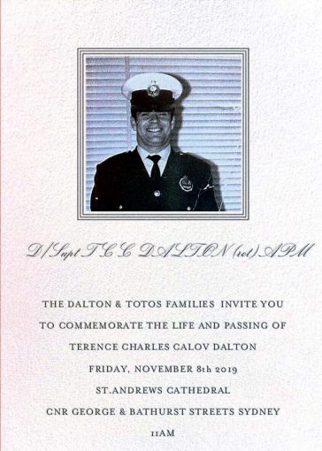 Terence Charles Calov DALTON APM - Funeral notice