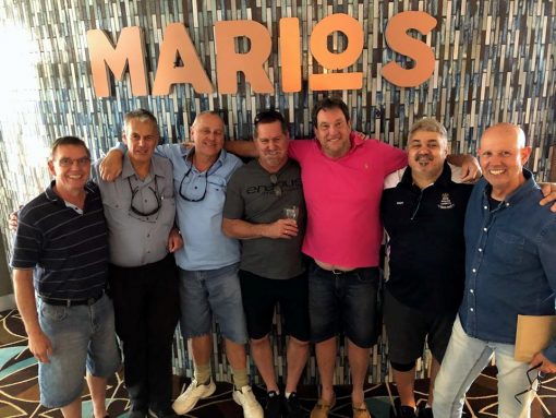 27 November 2019, the 1975 NSW Police Cadets had a luncheon for Chris Manning ( 2nd from left ) who is severely ill. A great day with food and drinks. Most drove between 2 and 3 hours for the special occasion. with ( L - R ) Rob Schwarz, Chris Manning, Jeff Sloane, Grant Duncan, Neal Carr, Charlie Dagostino & Ian Dawson, at Belmont 16s.
