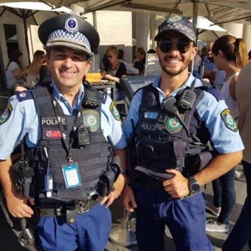 On the beat - Mr Vidal (right) with a colleague ( his father - David ) from the Sydney City Police Area Command. (NSW Police)