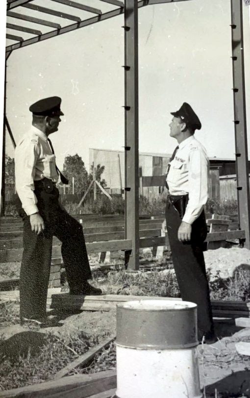 Bradley Howell<br /> NSW Police Historical Society FB Group<br /> Bradley Howell<br /> 10 Feb 2021 @ 5.11pm<br /> As we know police officers quite often become involved with their community in local projects.<br /> These photos are from the early 1960s in Gilgandra, NSW.<br /> My father, Arthur Noel Howell ( # 5001 ), known as Noel Howell, with George Blake ( # 6567 ) and Lindsay Wilson ( # 10242? ) during the construction of the Gilgandra Youth Club.