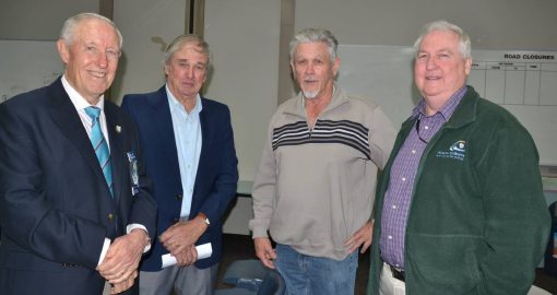 Former local police officers (from left) Bob Williamson, Ron Akhurst, Adrian Danslow and Steve Jones catch up during Retired Police Officers Day. 