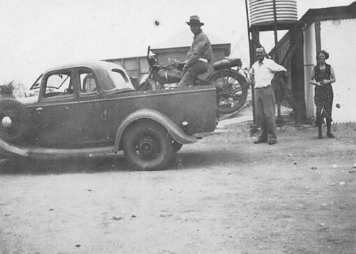 Joe arriving in Tibooburra in the Ford V8 Ute that became the first Travelling Police Station. 