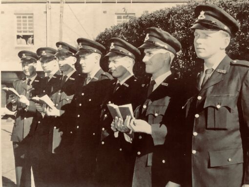 Some of the guys from my class 81A being sworn in at the Redfern Training Depot (joined 29 May, 1961. From left Merv Braithwaite 10038, Paul Pilley 10010, unknown?, Barry Luckie 10008, Lionel Hanrahan 10014, Neil Warburton 10043, Peter (Bob) Drooger 10019.