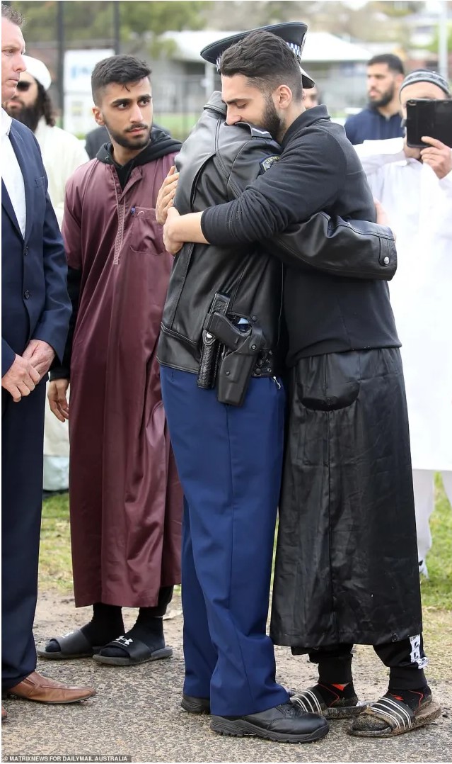 Tanzeel Iftikhar BASHIR. Momin Ali (pictured being hugged by an officer) said his cousin loved being in the police force. ‘He just felt he wanted to help people,’ Mr Ali said. ‘To reassure people that there is help out there for those who need it. It was his dream to help people’